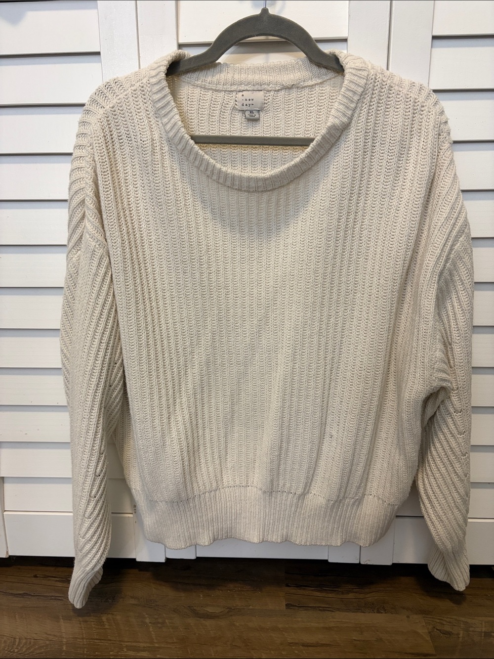 a new day Cream Ribbed Crewneck Sweater